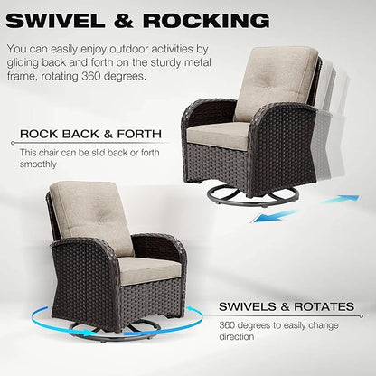 Joyside 10 Piece Patio Furniture Set, Outdoor Wicker Conversation Sets with Swivel Rocker Chairs and Sofa, Thick Cushion, Rattan Patio Sectional for Porch, Deck Use (Brown/Beige, 10 PCS)