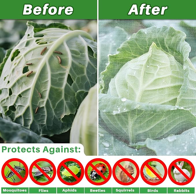 Insect Garden Netting Pest Barrier - 4Ft x 10Ft Garden Mesh Netting Protect Pest Barrier,Garden Plant Cover for Beds Pest,Garden Net for Raise Bed Net,Plant Covers for Vegetables,Fruits and Flowers