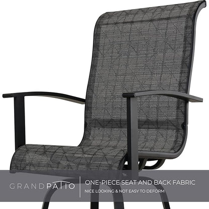 Grand patio Outdoor Swivel Bar Stools with Armrests Backs, 24" Height Patio Chairs for Porch Deck, Set of 4, Outdoor Sling Fabric (Black&Grey Plaid, 4PC)