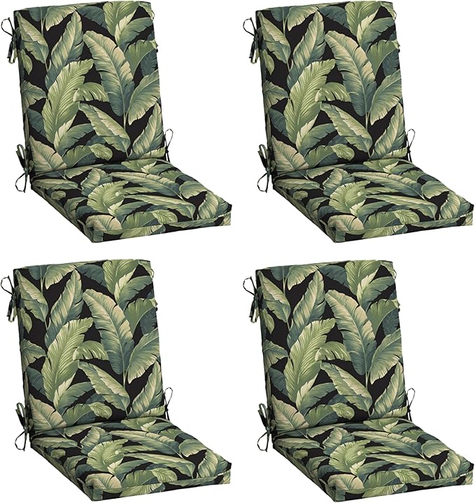 Arden 4-Pack Outdoor Patio Dining Chair Cushion, 20x44, Rain-Proof Seat Pad, Fade-Resistant Outdoor Cushion Onyx Cebu