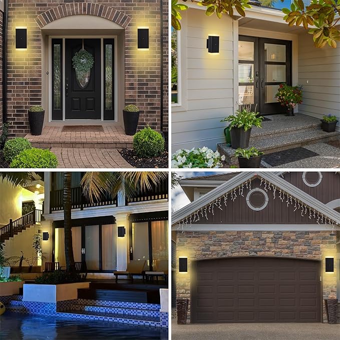 Dusk to Dawn Outdoor Lighting, ZUUKOLE Waterproof Exterior Wall Lantern, Anti-Rust Aluminum Wall Mount Lighting Rectangular Design – Up Down Wall Light fixtures for Porch, Patio or Garage, 2 Pack