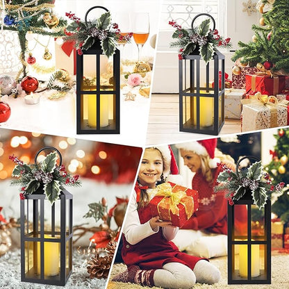 Taman Christmas Lantern,2 Pack Hanging Flickering Candle Lanterns Decorative Metal Vintage Light Battery Operated Umbrella Lights for Christmas Patio Garden, Table,Party Decor