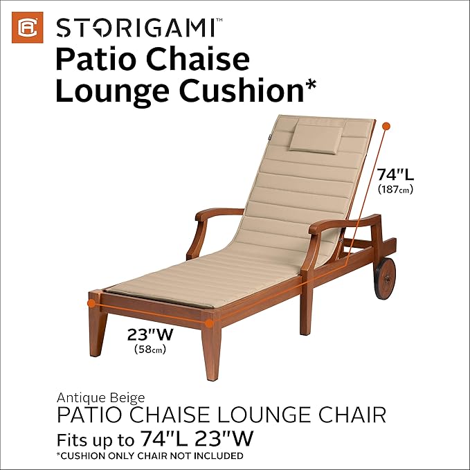 Classic Accessories Storigami Water-Resistant 74 x 23 Inch Chaise Lounge Cushion, Antique Beige, Patio Cushion