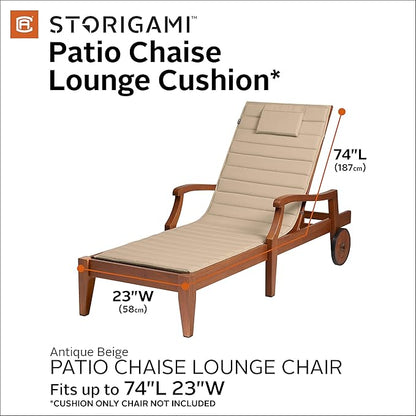 Classic Accessories Storigami Water-Resistant 74 x 23 Inch Chaise Lounge Cushion, Antique Beige, Patio Cushion