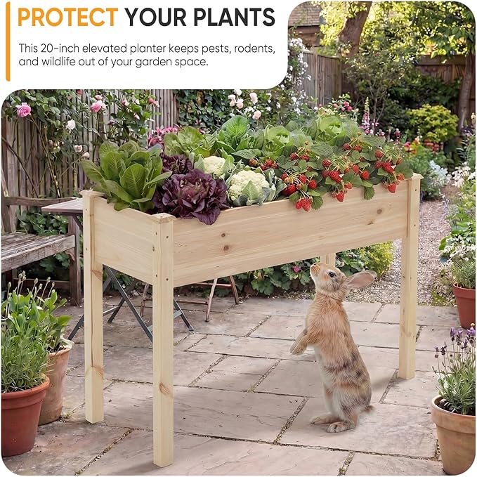 NEWBULIG Raised Garden Bed with Legs 48x24x30in,Elevated Wood Planter Box Stand for Outdoors Garden Balcony Courtyard, Natural Wood 400 Pound Capacity for Planting Herbs Flowers Vegetables
