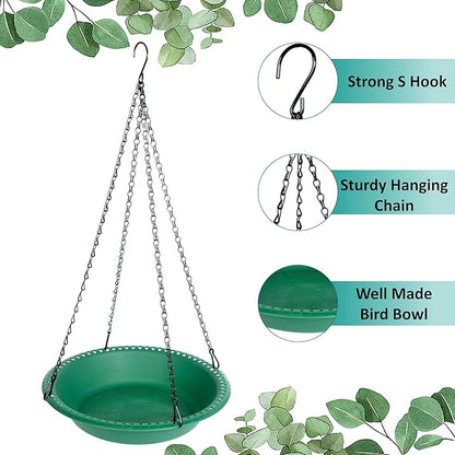 Hanging Bird Feeder Tray with Drainage Holes for Outside, Bird Seed Catcher Tray, Feeding Station (14 inch, Green)