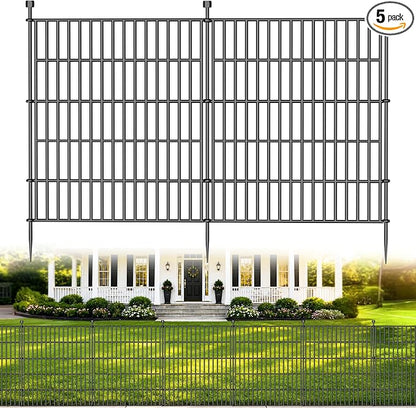 5 Panels No Dig Decorative Outdoor Garden Fence for Yard, 32 in(H) X 11.8 ft(L) Animal Barrier Fencing Rustproof Metal Wire Panel Border for Dog, Rabbits, and Patio Temporary Ground Stakes