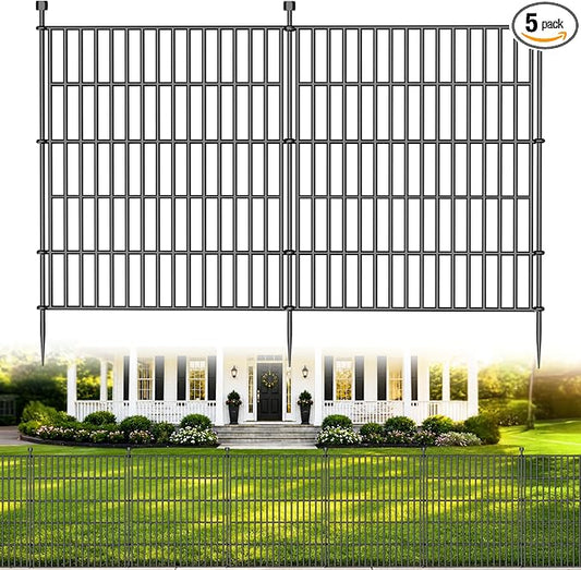5 Panels No Dig Decorative Outdoor Garden Fence for Yard, 32 in(H) X 11.8 ft(L) Animal Barrier Fencing Rustproof Metal Wire Panel Border for Dog, Rabbits, and Patio Temporary Ground Stakes