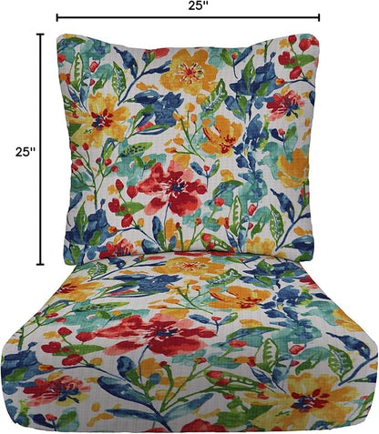 RSH DECOR: Deep Seating Cushion with Pillow Back | 25” x 25” Seat | Water and Fade-Resistant Spun Fabric | Outdoor Chair Cushion Set for Patio Furniture | Oakmont Hightown Festival - Made in USA