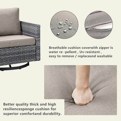 Rilyson Wicker Outdoor Patio Furniture Set - 5 Piece Patio Conversation Set with 2 Swivel Rocker Chairs,2 Rattan Ottoman and 1 Metal Side Table for Outside Porch Deck Backyard Garden(Mixed Grey/Grey)