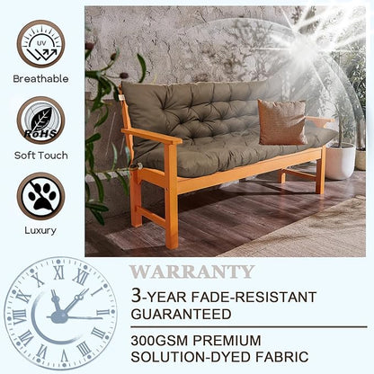 Outdoor Swing Cushions 3 Seater Waterproof, Replacement Bench Cushions for Outdoor Patio Furniture with Backrest, Porch Swing Cushion with Ties for Lawn and Garden (Coffee, 40x71in)