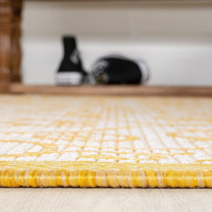 JONATHAN Y Vintage Filigree Indoor Outdoor Runner Rug 2X8 Cream/Yellow, Madrid Textured Weave for Backyard, Patio, Porch, Easy-Cleaning, High Traffic, Pet-Friendly, Non-Shedding (SMB107D-28)
