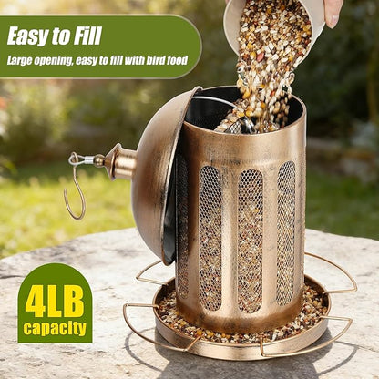 Bird Feeder, Large Capacity Bird Feeders for Outdoor Hanging, Heavy Duty Metal Wild Birdfeeder for Outside Garden Yard Decor, Retro Lantern Shape