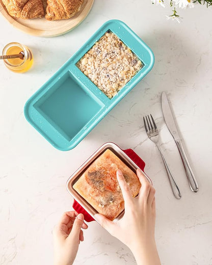 MALACASA Baking Dishes for Oven, Small Ceramic Baking Dishes with Silicone Lids for Individual Portions 5.5" x 5.5" Square Casserole Dishes Set of 2 Oven Microwave, and Air Fryer Safe, Red