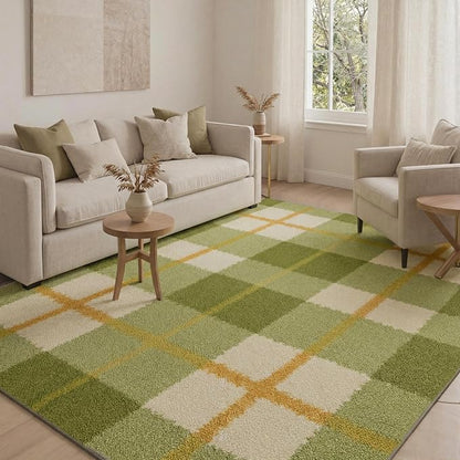 GENIMO Outdoor & Indoor Area Rug 5'x7', Waterproof, Non-Shedding, Easy Cleaning, Plaid Pattern Mat for Patio, Entryway, Porch, Living Room, Bedroom, Outside Carpet, Sage Green