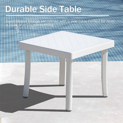 Domi Outdoor Chaise Lounge Chair, Aluminum Patio Lounge Chair with 5 Position Adjustable Backrest and Side Table, for Poolside, Beach, Yard(1 Blue Chair W/Table)