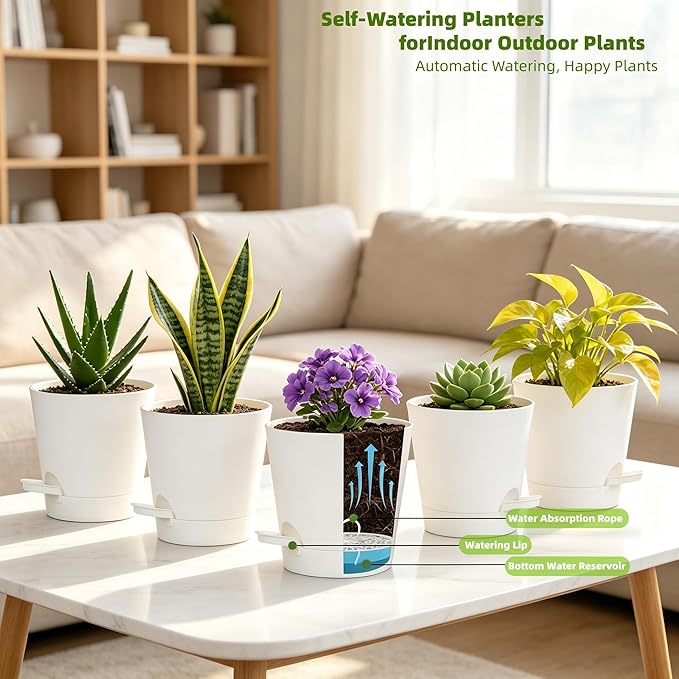 12 Pack 4 Inch African Violet Pots Self Watering, Self-Watering Planters with Drainage Holes & Reservoir, White Plastic Pots for Indoor Outdoor Plants, Succulents & Flowers