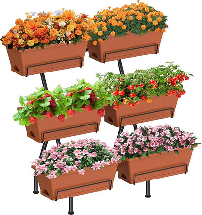 Sunexinlo 3-Tier Vertical Garden Planter with 6 Boxes, 31" Tall Raised Garden Bed with Adjustable Feet for Herbs, Flowers, Vegetables, Ideal for Indoor, Outdoor, Patio, Balcony, Deck Use, Brick Red