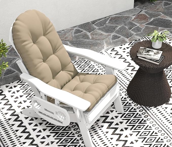 Adirondack Chair Cushion, Thickened Patio Chair Cushions with Ties, Waterproof and UV-Protected Rocking Chair Cushion for Indoor and Outdoor, Khaki.