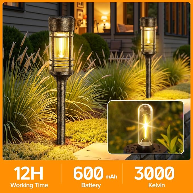 LETMY 4 Pack Brown Solar Pathway Lights Outdoor, Bright Solar Lights Outdoor Waterproof IP65, Solar Garden Lights Outdoor for Yard Walkway Driveway Landscape Garden Decor (Bronze)