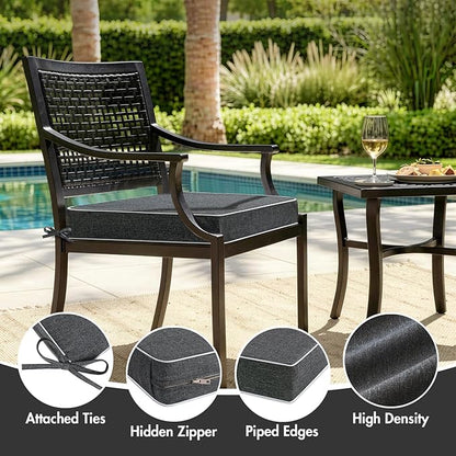 MIULEE Dark Grey Outdoor Chair Cushions Set of 2, 19x19x3 Inch Waterproof Patio Seat Cushions for Outdoor Furniture Couch Sofa, 3 Year Color Fastness High Density Foam with Adjustable Ties