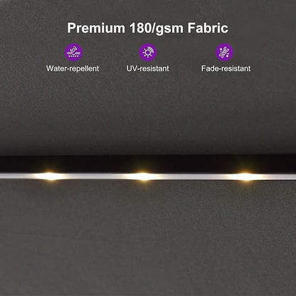 PURPLE LEAF 13ft Patio Market Umbrella with Solar LED and Base Double-Sided Rectangle Outdoor Table Sun Umbrellas with Crank for Pool Beach Deck Backyard Light Gray
