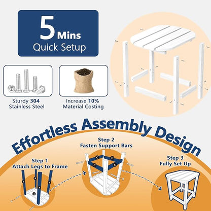 Outdoor 18" HDPE Side Table Set of 2 for Patio Porch Pool, Weather Resistant Standard End Table for Backyard and Indoor, Easy Maintenance & Indoor Outdoor Durable Construction(White)