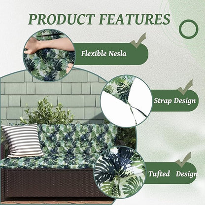 2/3 Seater Swing Replacement Cushion, Waterproof Porch Swing Cushions with Backrest, Thickened Bench Cushions for Outdoor Furniture, for Outdoor Patio Swing (Palm Leaves, 40 * 40 in)