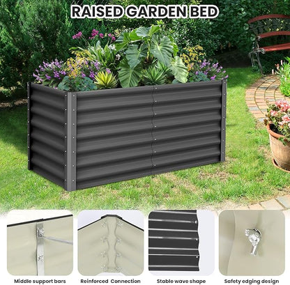 GarveeHome 6 * 3 * 2FT Raised Garden Bed Kit, Galvanized Raised Garden Beds Outdoor for Gardening, Above Planter Boxes, Large Garden Bed for Vegetables, Fruits, Dark Grey, 2 Pcs