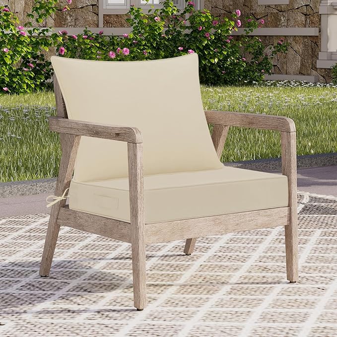 downluxe Outdoor Chair Cushions 24x24 with Removable Cover, Waterproof Patio Furniture Cushions, Deep Seat Cushions for Outdoor Furniture with Backrest for Sofa, Couch and Patio Chairs, Beige