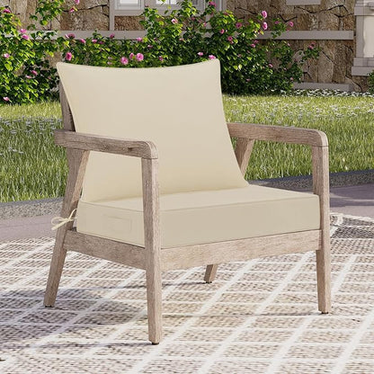 downluxe Outdoor Chair Cushions 24x24 with Removable Cover, Waterproof Patio Furniture Cushions, Deep Seat Cushions for Outdoor Furniture with Backrest for Sofa, Couch and Patio Chairs, Beige