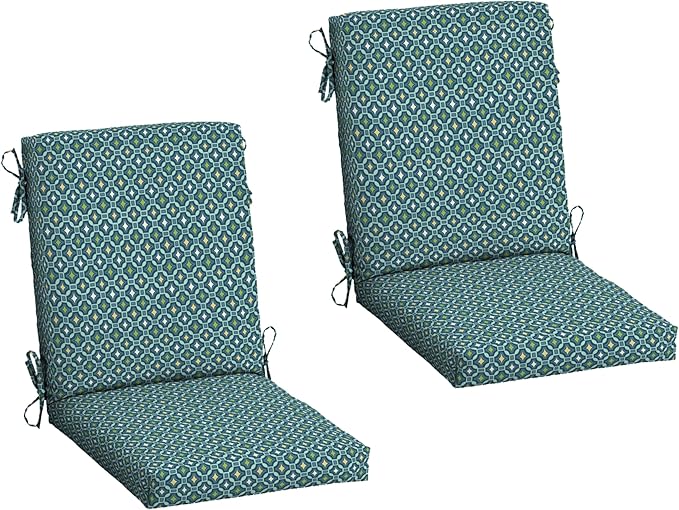 Arden 2-Pack Outdoor Patio Dining Chair Cushion, 20x44, Rain-Proof Seat Pad, Fade-Resistant Outdoor Cushion Alana Tile