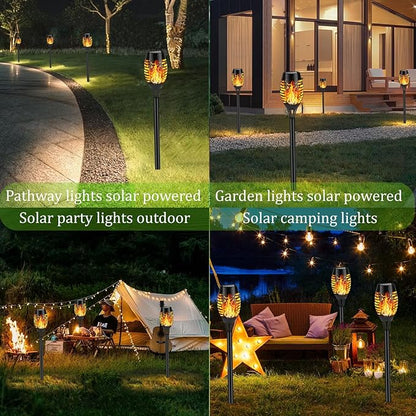 Solar Flame Lights Outdoor, 10 Pack Solar Torch Lights with Flickering Flame for Garden Decor - Waterproof Led Torches for Outside, Yard Light for Pathway Lawn Patio Halloween Decorations
