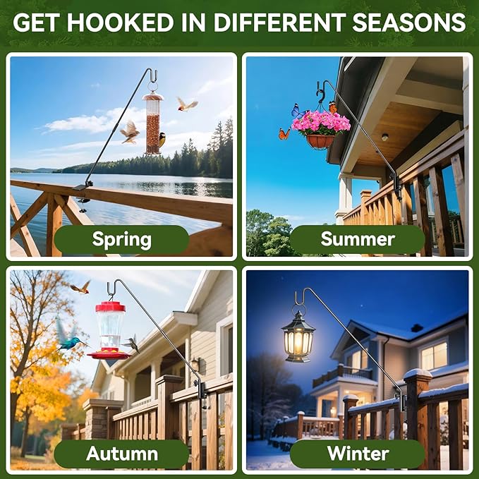 Heavy-Duty Adjustable Deck Railing Hook – 28" Rotating, Clamp-Mount Hanger for Bird Feeders, Wind Chimes & Hanging Plants (Fits Up to 2.75", 12 lbs)