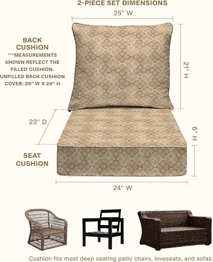 Honeycomb Outdoor Deep Seat, 24 x 23, Courtyard Geo Almond Chair Cushion for Patio Furniture