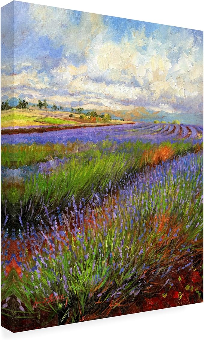 Outdoor Canvas Art - David Stribbling 'Lavender Field' Wall Art for Outdoor Spaces, Patios, or Gardens by Trademark Fine Art