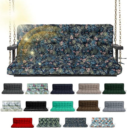 Porch Swing Cushion Three Seat, Waterproof Swing Cushions Replacement with Backrest, Outdoor Garden Furniture Patio 4" Thickened Cushions with Ties (Hummingbird, 40 x 71in)
