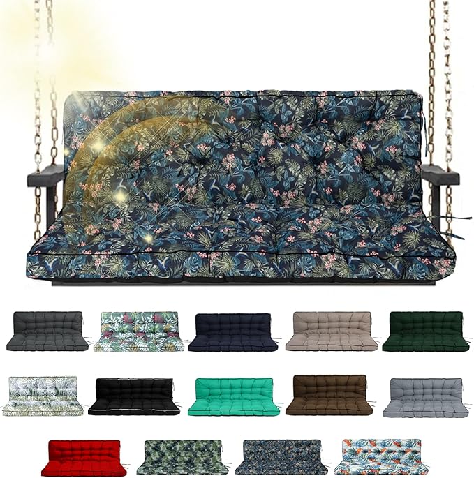 Porch Swing Cushion Three Seat, Waterproof Swing Cushions Replacement with Backrest, Outdoor Garden Furniture Patio 4" Thickened Cushions with Ties (Hummingbird, 40 x 63in)