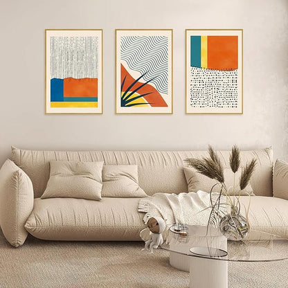 CHDITB Large Framed Boho Canvas Wall Art Set, Mid Century Modern Wall Decor, Bohemian Geometric Line Painting, Colorful Art Print for Living Room, Bedroom, Dinning Room, Office, Bathroom - 16"x24"x3