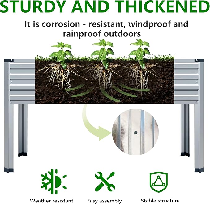 DIIYIV Galvanized Raised Garden Bed with Legs,48×24×30in Elevated Planter Box for Backyard,Outdoor Garden, Patio, Balcony, 350lb Capacity,Silver