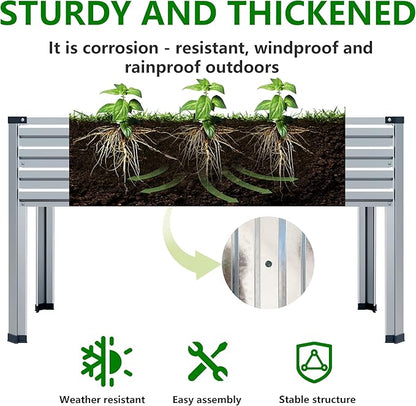 DIIYIV Galvanized Raised Garden Bed with Legs,48×24×30in Elevated Planter Box for Backyard,Outdoor Garden, Patio, Balcony, 350lb Capacity,Silver