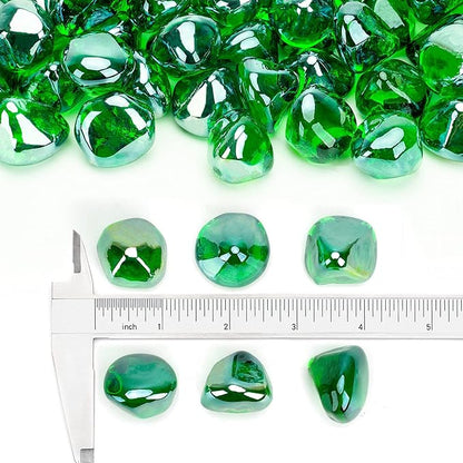 Stanbroil 10-Pound Fire Glass Diamonds - 1/2 inch Luster Fire Glass for Fireplace Fire Pit and Landscaping, Emerald Green Luster