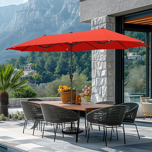 GREEN PARTY 13ft Rectangle Patio Umbrella, Double Sided Outdoor Table Umbrella with Crank & 1.5" Pole, Large Market Umbrella for Poolside Garden Deck Backyard, Orange Red