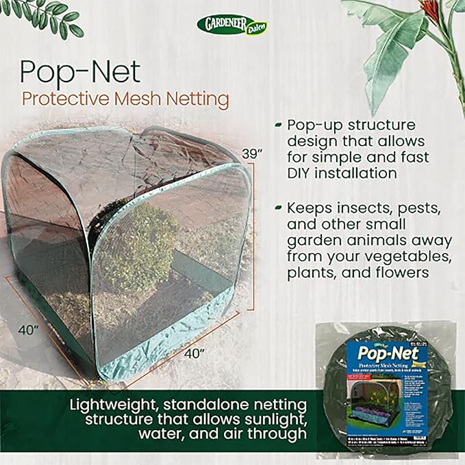 Gardeneer by Dalen Pop-Net Portable Protective Enclosure – Lightweight and Weatherproof – Easy DIY Installation – Safeguard Your Plants Against Garden Pests - 40" x 40" x 39"