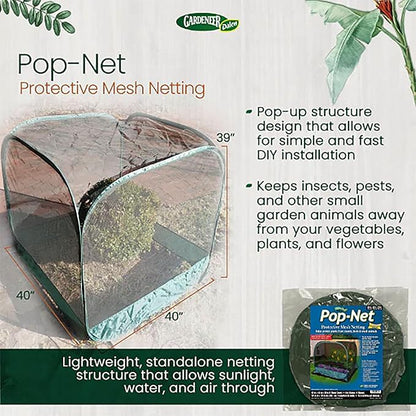 Gardeneer by Dalen Pop-Net Portable Protective Enclosure – Lightweight and Weatherproof – Easy DIY Installation – Safeguard Your Plants Against Garden Pests - 40" x 40" x 39"