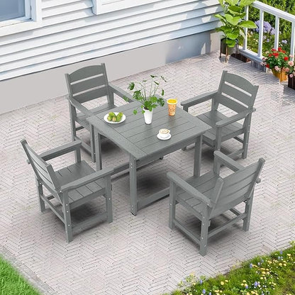 35" Outdoor Dining Table with Umbrella Hole, HIPS All-Weather Square Patio Table for Outdoor/Indoor Use, Grey