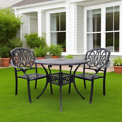 3 Piece Outdoor Bistro Set, All-Weather Patio Cast Aluminum Table and Chairs Set of 2 with 2.4" Umbrella Hole for Patio, Front Porch,Garden, Backyard, Balcony, Black