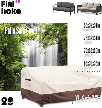3-Seater Outdoor Couch Cover,85" Wx38 Dx35 H Patio Sofa Cover,100% Waterproof Heavy Duty Patio Furniture Covers,Beige&Brown