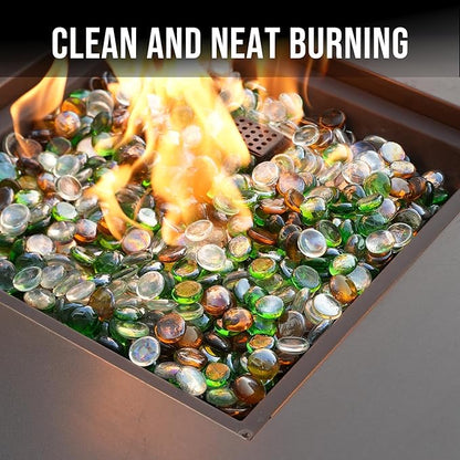 Skyflame 10-Pound Blended Fire Glass Beads for Fire Pit Fireplace Landscaping, 1/2-Inch High Luster Emerald Green, Crystal Ice, Caramel