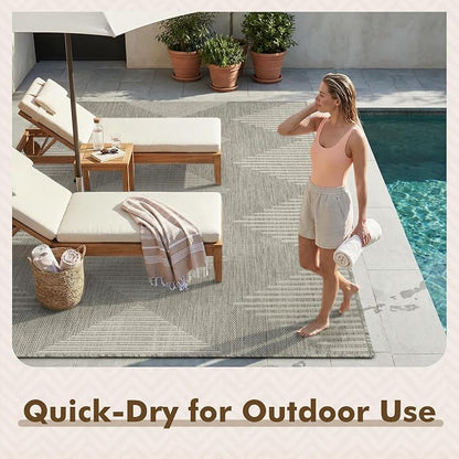 MontVoo-Outdoor Rug Carpet Patio Rug 6x9 Polypropylene Indoor Outdoor Rugs for Patio Deck Balcony Porch, Textured Weave, Durable for High Traffic, Fade-Resistant, Boho Geometric Silver Grey